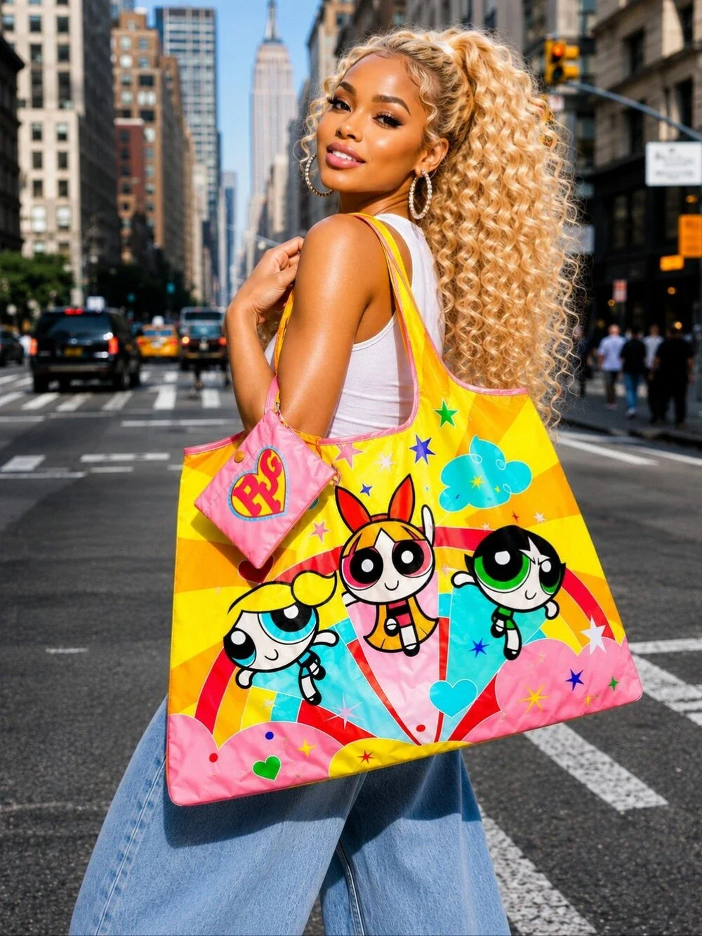 Powerpuff Girls Oversized Foldable Tote Bag w Pouch